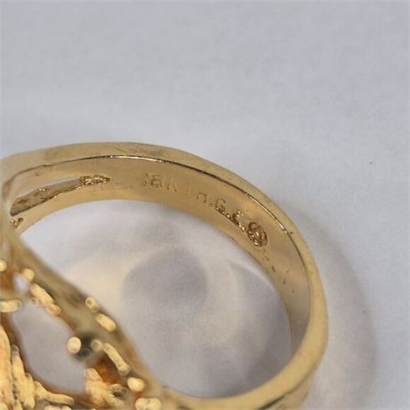 18k Gold Filled Nugget and Pearl Ring sz.  7.1/4 (5.84g) - Picture 2 of 5